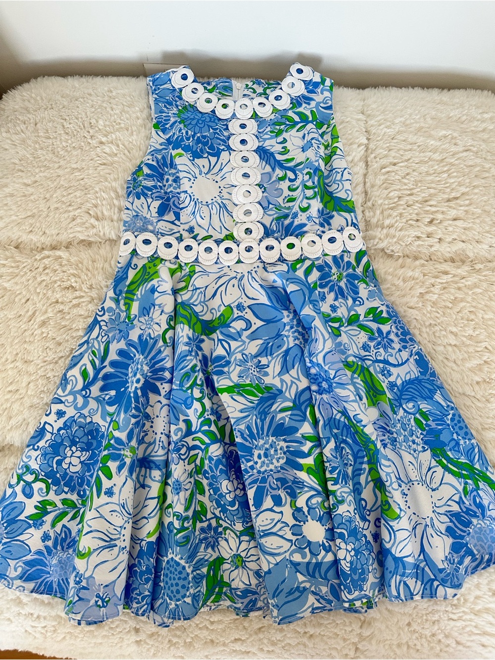 Lilly Pulitzer Blue and Green Floral Dress with White Trim (Girls/Tween 10-12)